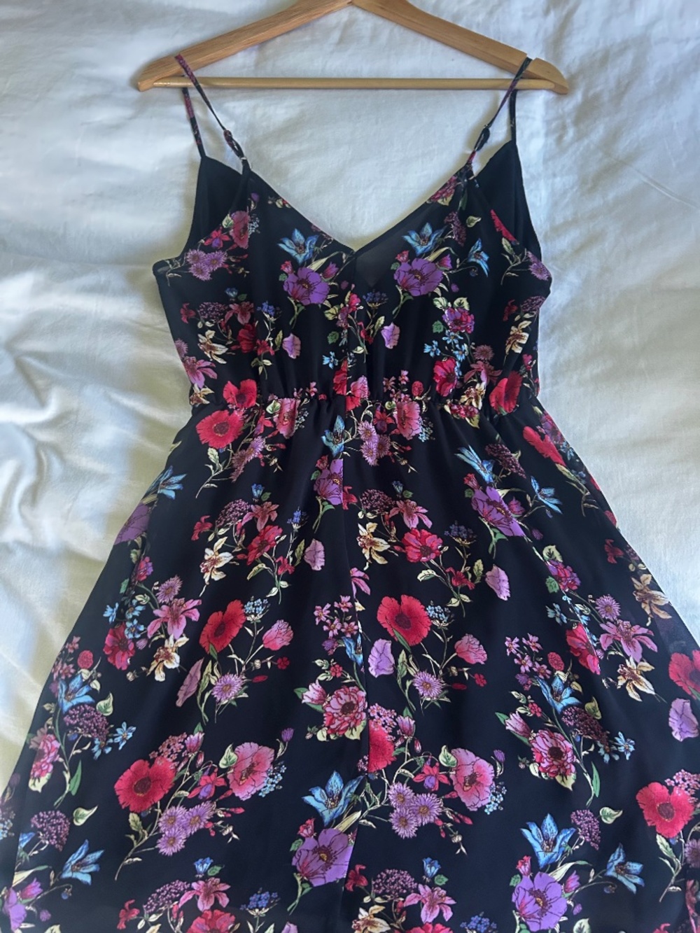 floral chiffon fit & flare mini dress black size m - Picture 2 of 9